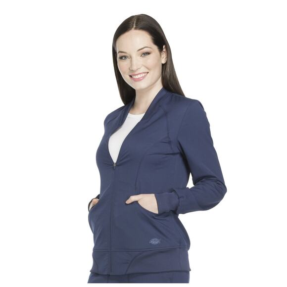 Dickies Zip Front Warm-Up Scrub Jacket WMNS M Blue Sweater Long Sleeve Uniform - Picture 11 of 13